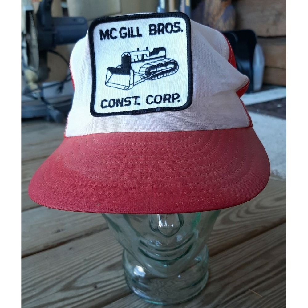 Vintage Snapback McGill Bros Construction Advertising Trucker Hat USA